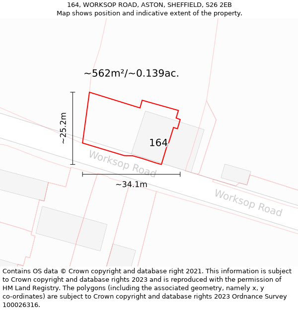 164, WORKSOP ROAD, ASTON, SHEFFIELD, S26 2EB: Plot and title map