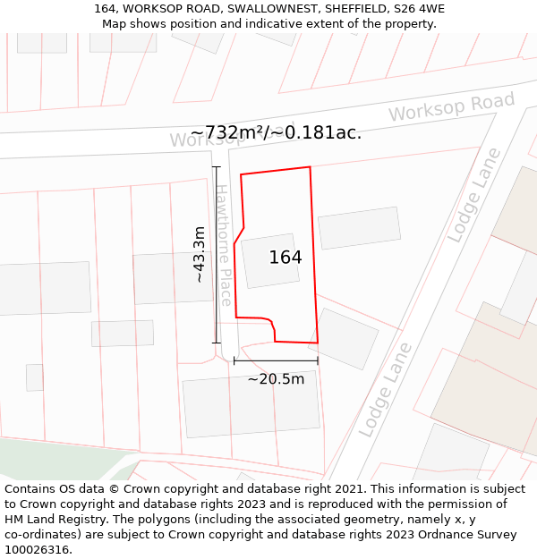 164, WORKSOP ROAD, SWALLOWNEST, SHEFFIELD, S26 4WE: Plot and title map