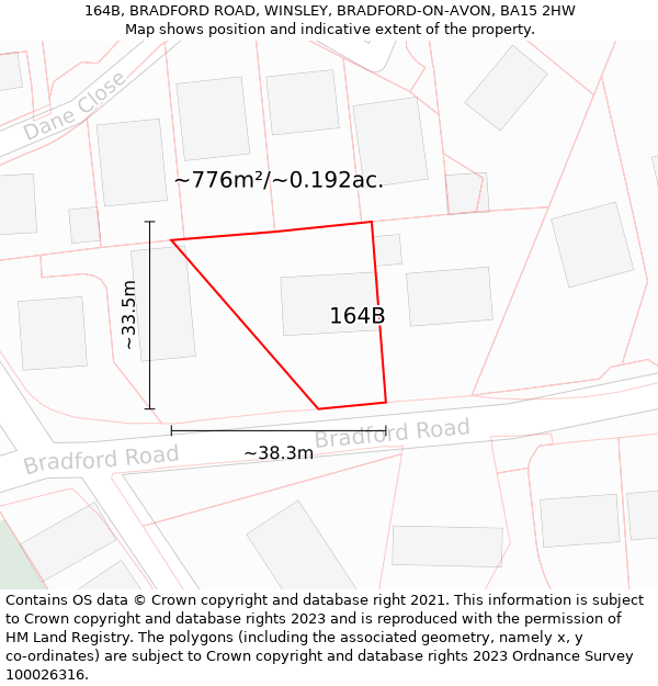 164B, BRADFORD ROAD, WINSLEY, BRADFORD-ON-AVON, BA15 2HW: Plot and title map