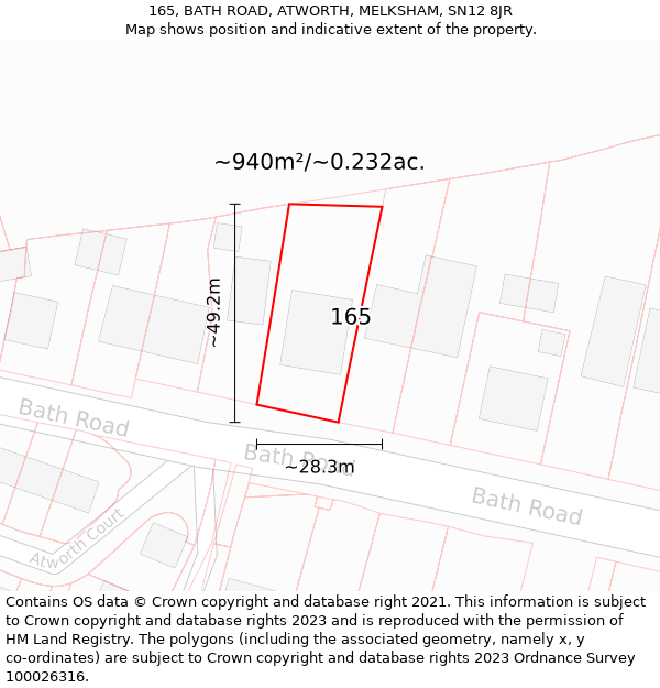 165, BATH ROAD, ATWORTH, MELKSHAM, SN12 8JR: Plot and title map