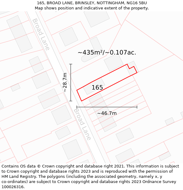 165, BROAD LANE, BRINSLEY, NOTTINGHAM, NG16 5BU: Plot and title map