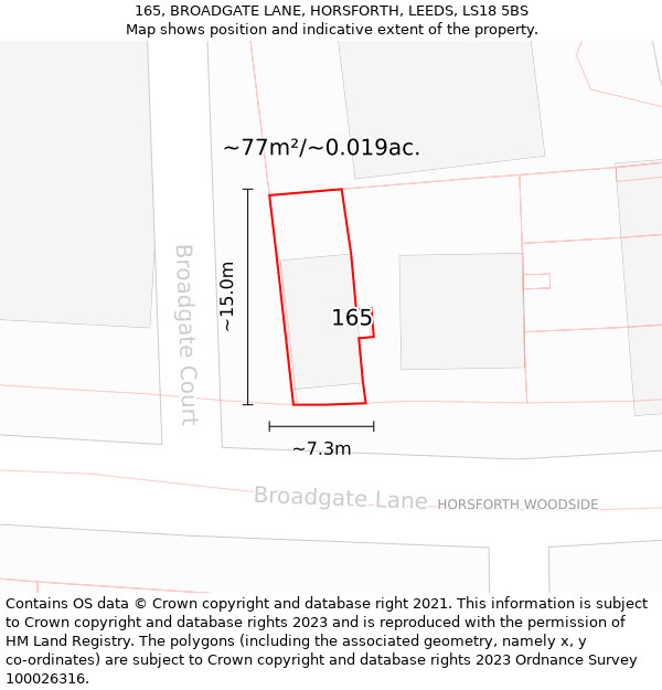 165, BROADGATE LANE, HORSFORTH, LEEDS, LS18 5BS: Plot and title map