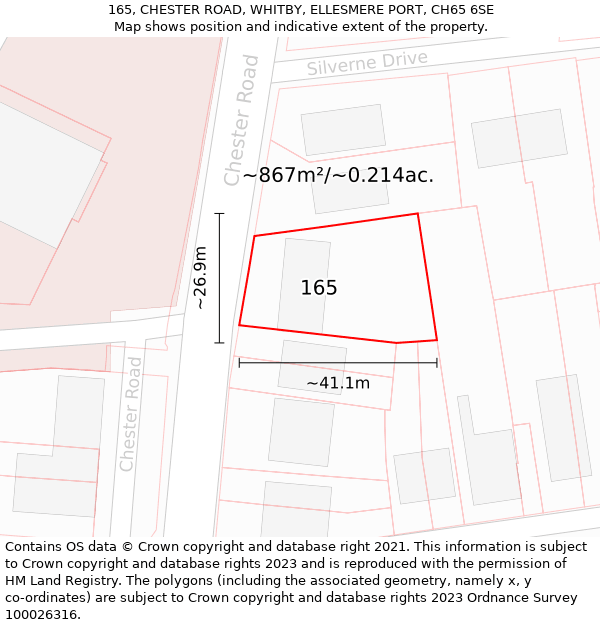 165, CHESTER ROAD, WHITBY, ELLESMERE PORT, CH65 6SE: Plot and title map