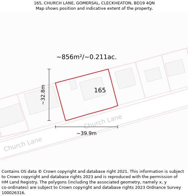 165, CHURCH LANE, GOMERSAL, CLECKHEATON, BD19 4QN: Plot and title map