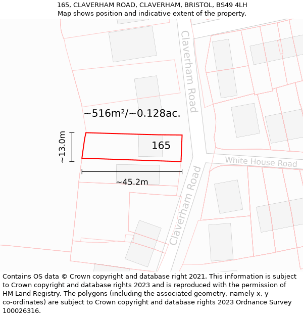 165, CLAVERHAM ROAD, CLAVERHAM, BRISTOL, BS49 4LH: Plot and title map