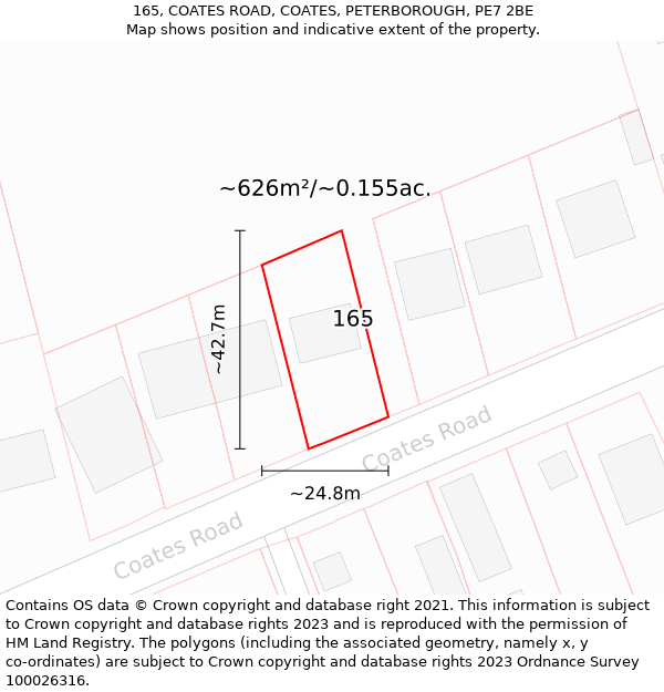 165, COATES ROAD, COATES, PETERBOROUGH, PE7 2BE: Plot and title map