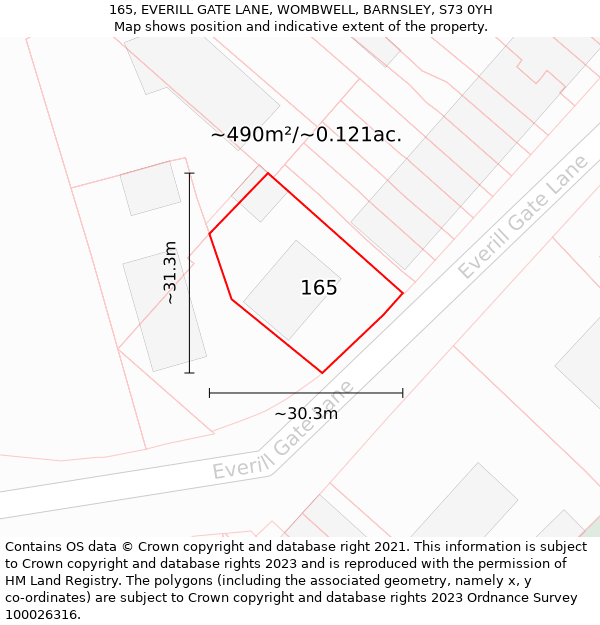 165, EVERILL GATE LANE, WOMBWELL, BARNSLEY, S73 0YH: Plot and title map