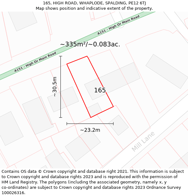 165, HIGH ROAD, WHAPLODE, SPALDING, PE12 6TJ: Plot and title map