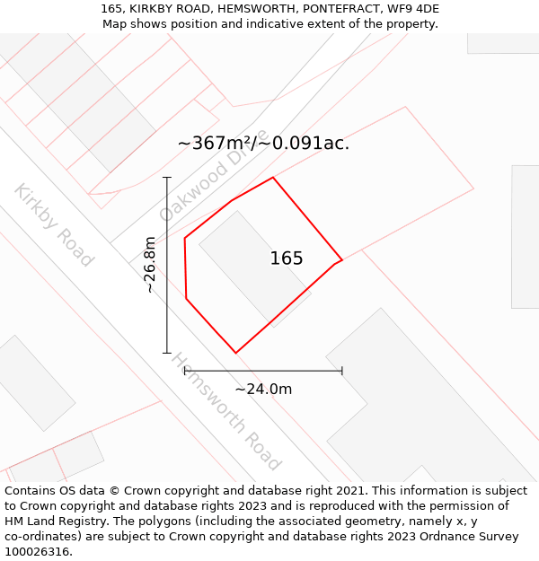 165, KIRKBY ROAD, HEMSWORTH, PONTEFRACT, WF9 4DE: Plot and title map