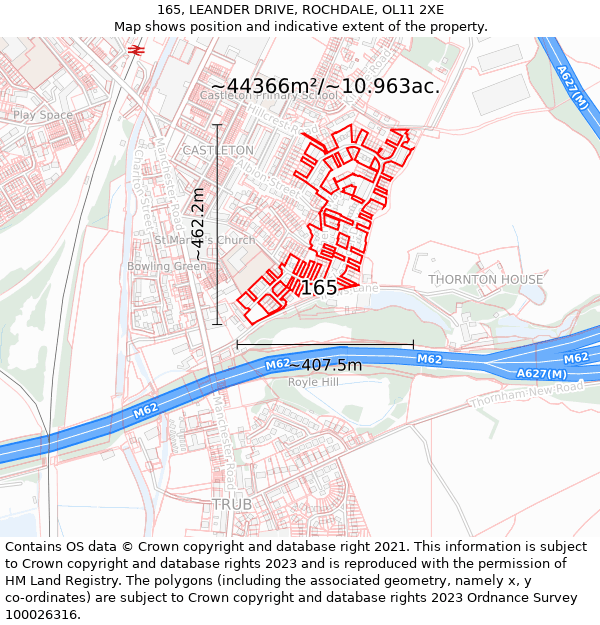 165, LEANDER DRIVE, ROCHDALE, OL11 2XE: Plot and title map