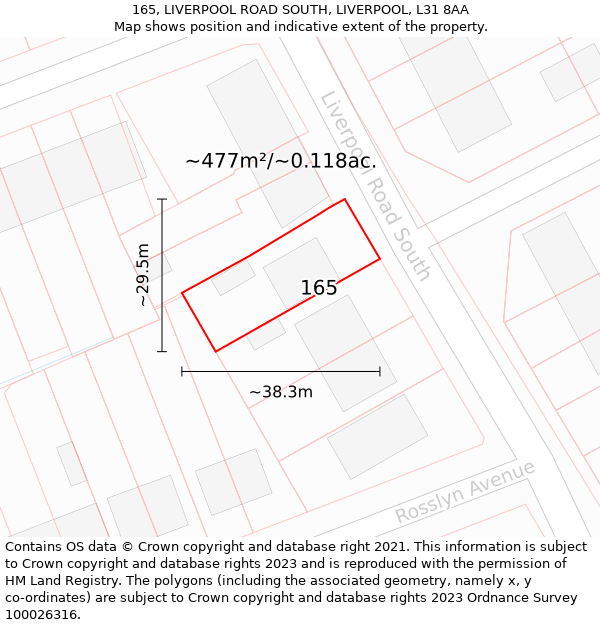 165, LIVERPOOL ROAD SOUTH, LIVERPOOL, L31 8AA: Plot and title map