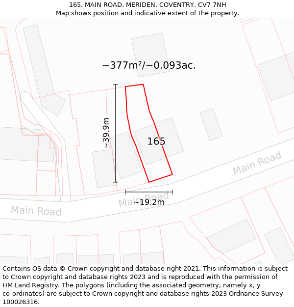 165, MAIN ROAD, MERIDEN, COVENTRY, CV7 7NH: Plot and title map