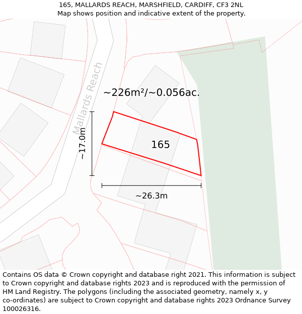 165, MALLARDS REACH, MARSHFIELD, CARDIFF, CF3 2NL: Plot and title map