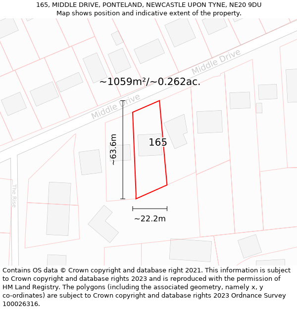 165, MIDDLE DRIVE, PONTELAND, NEWCASTLE UPON TYNE, NE20 9DU: Plot and title map