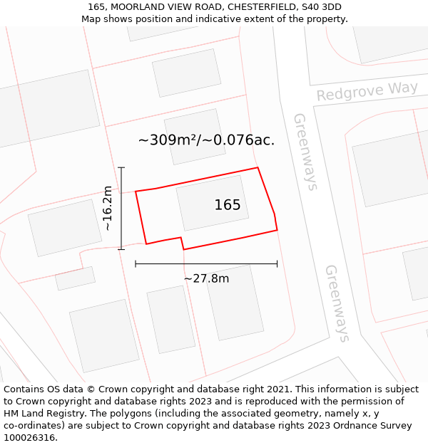 165, MOORLAND VIEW ROAD, CHESTERFIELD, S40 3DD: Plot and title map