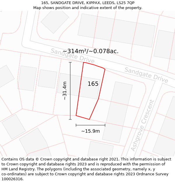 165, SANDGATE DRIVE, KIPPAX, LEEDS, LS25 7QP: Plot and title map