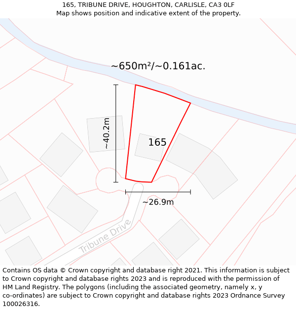 165, TRIBUNE DRIVE, HOUGHTON, CARLISLE, CA3 0LF: Plot and title map