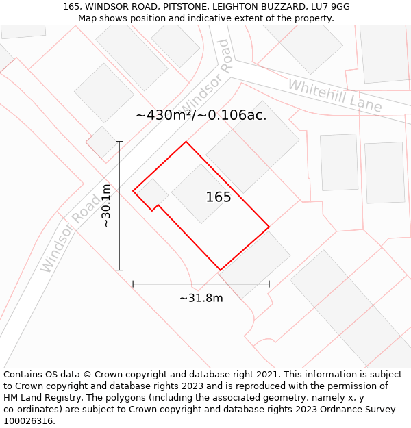 165, WINDSOR ROAD, PITSTONE, LEIGHTON BUZZARD, LU7 9GG: Plot and title map