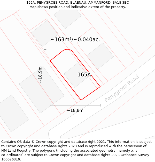 165A, PENYGROES ROAD, BLAENAU, AMMANFORD, SA18 3BQ: Plot and title map