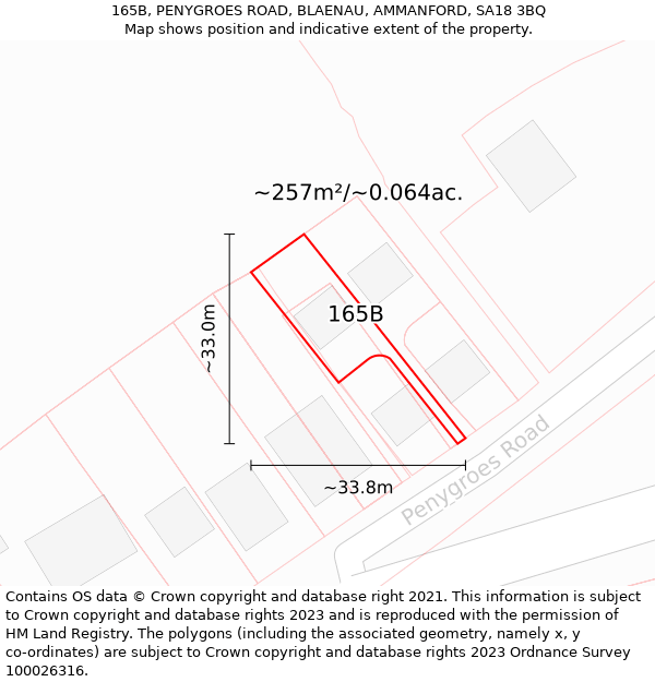 165B, PENYGROES ROAD, BLAENAU, AMMANFORD, SA18 3BQ: Plot and title map