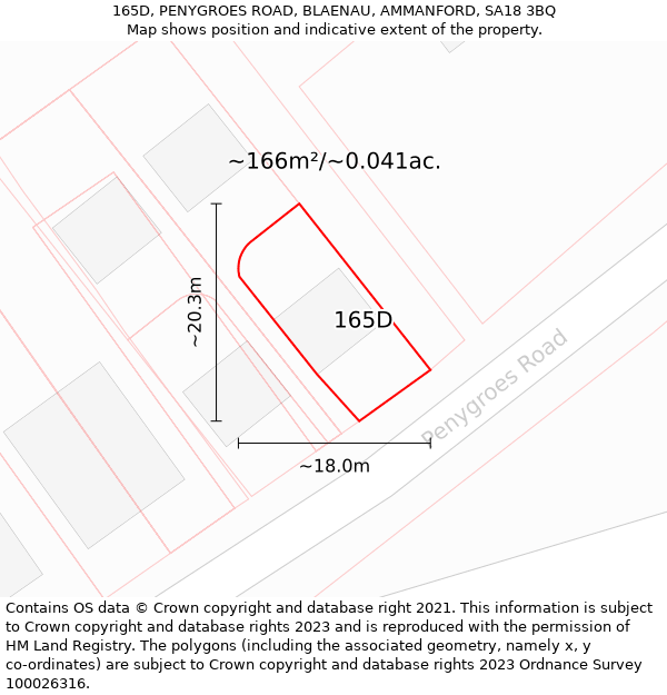 165D, PENYGROES ROAD, BLAENAU, AMMANFORD, SA18 3BQ: Plot and title map