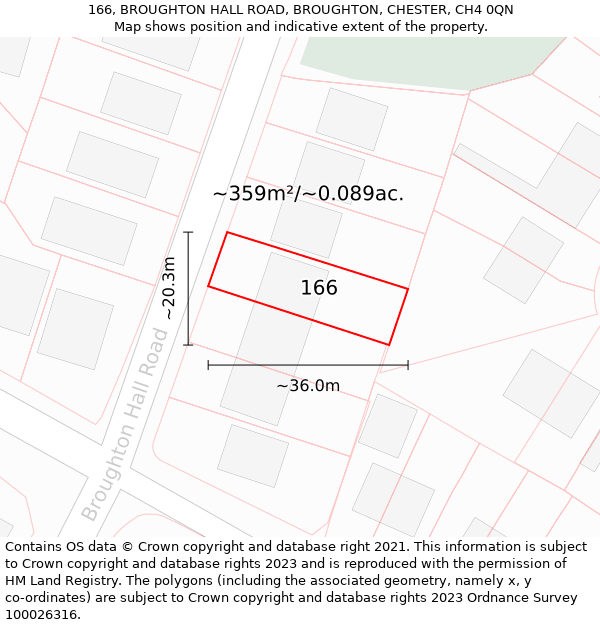 166, BROUGHTON HALL ROAD, BROUGHTON, CHESTER, CH4 0QN: Plot and title map