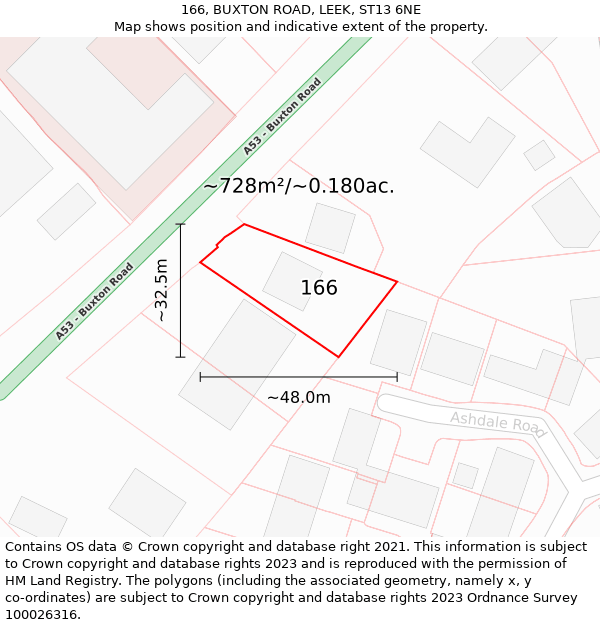 166, BUXTON ROAD, LEEK, ST13 6NE: Plot and title map