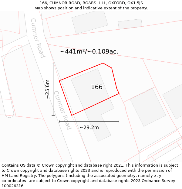 166, CUMNOR ROAD, BOARS HILL, OXFORD, OX1 5JS: Plot and title map