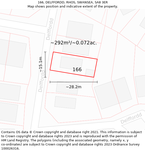 166, DELFFORDD, RHOS, SWANSEA, SA8 3ER: Plot and title map