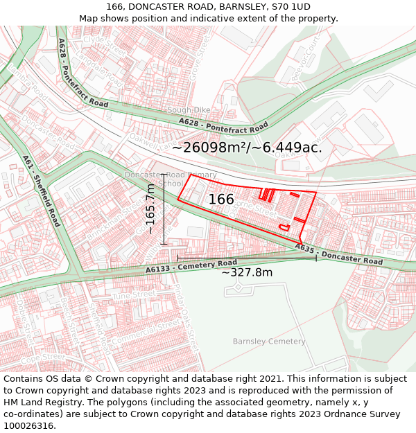 166, DONCASTER ROAD, BARNSLEY, S70 1UD: Plot and title map