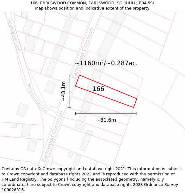 166, EARLSWOOD COMMON, EARLSWOOD, SOLIHULL, B94 5SH: Plot and title map