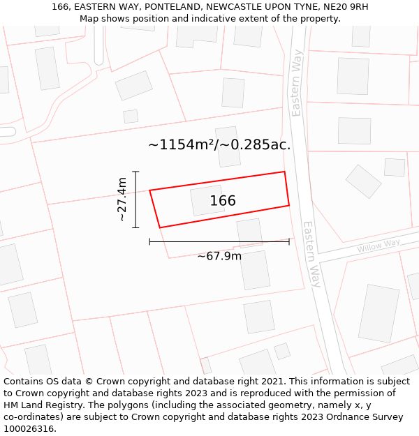 166, EASTERN WAY, PONTELAND, NEWCASTLE UPON TYNE, NE20 9RH: Plot and title map