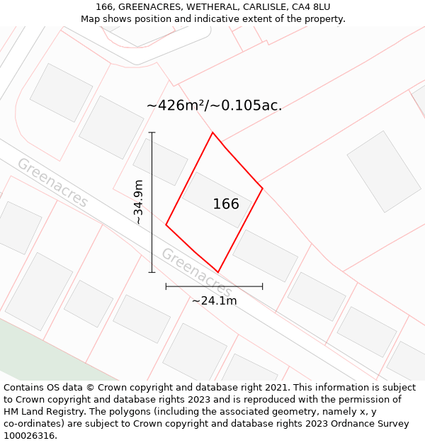 166, GREENACRES, WETHERAL, CARLISLE, CA4 8LU: Plot and title map