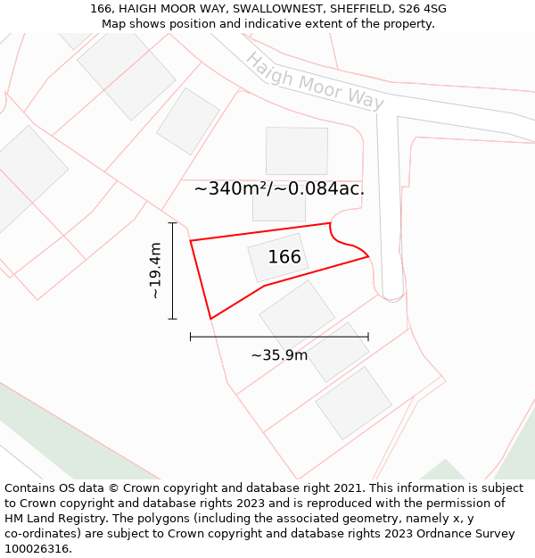 166, HAIGH MOOR WAY, SWALLOWNEST, SHEFFIELD, S26 4SG: Plot and title map