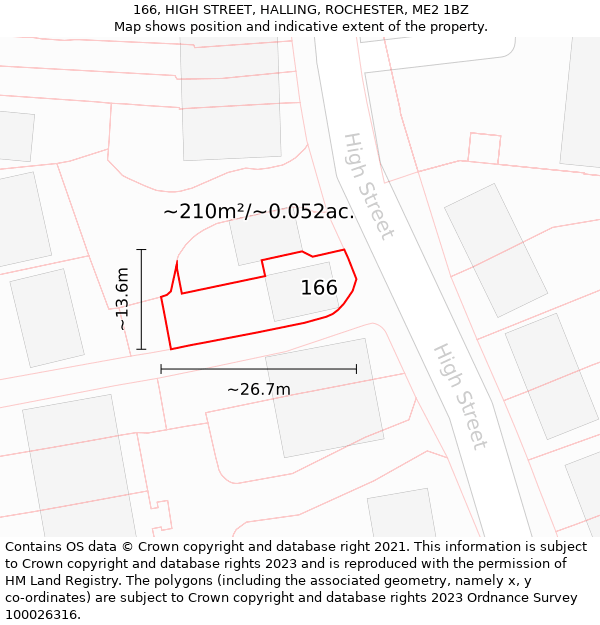 166, HIGH STREET, HALLING, ROCHESTER, ME2 1BZ: Plot and title map