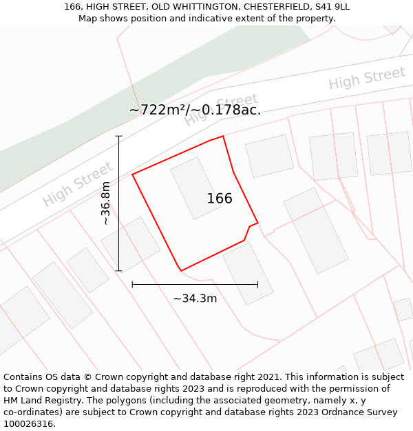 166, HIGH STREET, OLD WHITTINGTON, CHESTERFIELD, S41 9LL: Plot and title map