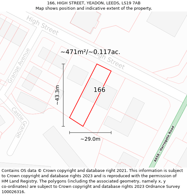 166, HIGH STREET, YEADON, LEEDS, LS19 7AB: Plot and title map