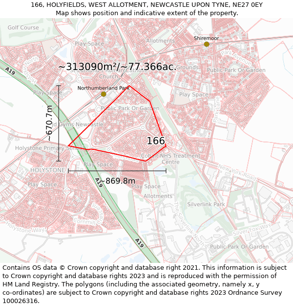 166, HOLYFIELDS, WEST ALLOTMENT, NEWCASTLE UPON TYNE, NE27 0EY: Plot and title map