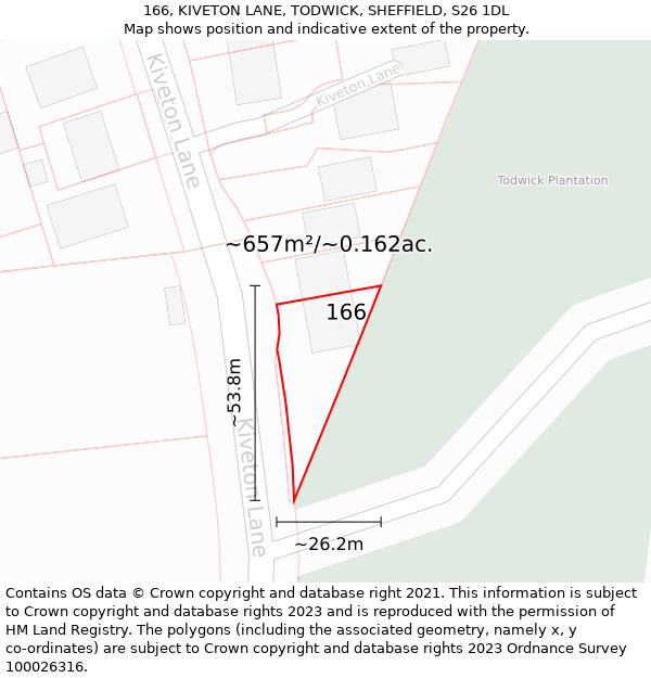 166, KIVETON LANE, TODWICK, SHEFFIELD, S26 1DL: Plot and title map