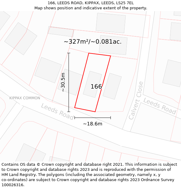 166, LEEDS ROAD, KIPPAX, LEEDS, LS25 7EL: Plot and title map