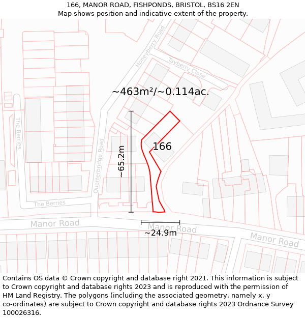 166, MANOR ROAD, FISHPONDS, BRISTOL, BS16 2EN: Plot and title map