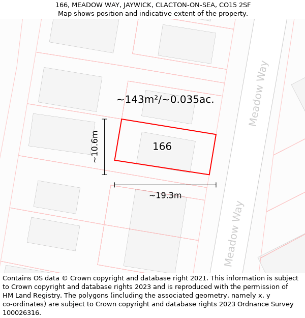 166, MEADOW WAY, JAYWICK, CLACTON-ON-SEA, CO15 2SF: Plot and title map