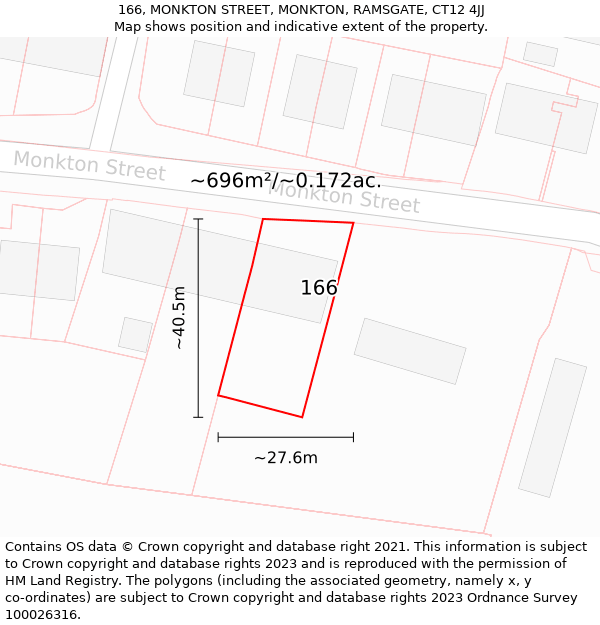 166, MONKTON STREET, MONKTON, RAMSGATE, CT12 4JJ: Plot and title map