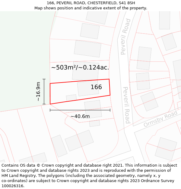 166, PEVERIL ROAD, CHESTERFIELD, S41 8SH: Plot and title map