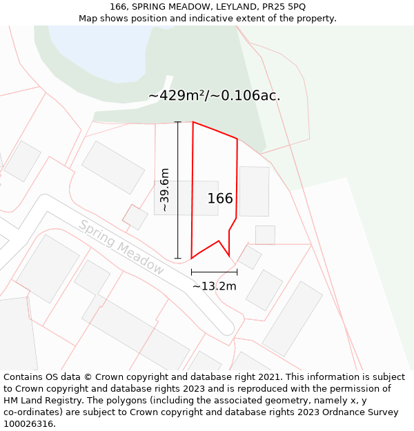 166, SPRING MEADOW, LEYLAND, PR25 5PQ: Plot and title map