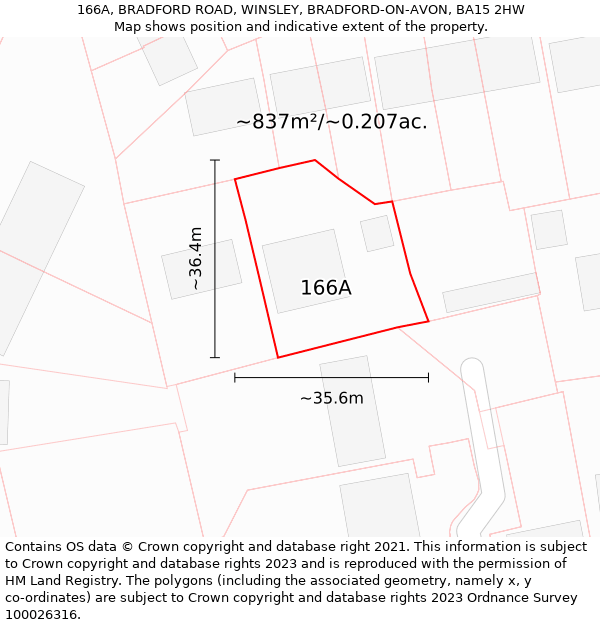 166A, BRADFORD ROAD, WINSLEY, BRADFORD-ON-AVON, BA15 2HW: Plot and title map