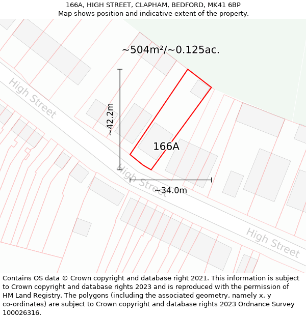 166A, HIGH STREET, CLAPHAM, BEDFORD, MK41 6BP: Plot and title map