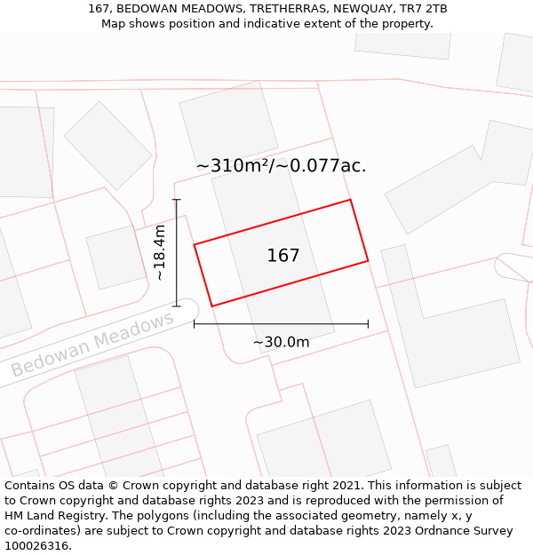 167, BEDOWAN MEADOWS, TRETHERRAS, NEWQUAY, TR7 2TB: Plot and title map