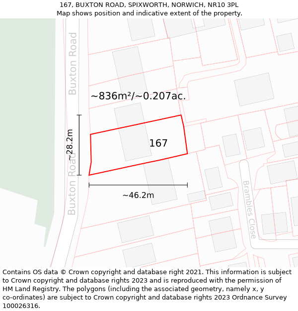 167, BUXTON ROAD, SPIXWORTH, NORWICH, NR10 3PL: Plot and title map