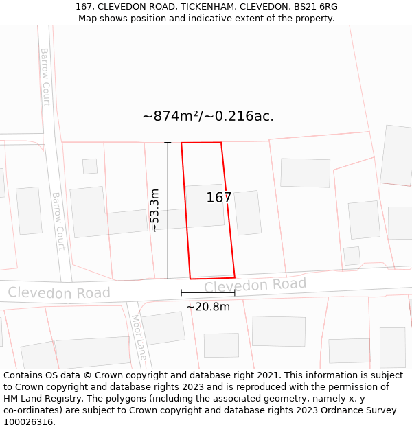 167, CLEVEDON ROAD, TICKENHAM, CLEVEDON, BS21 6RG: Plot and title map